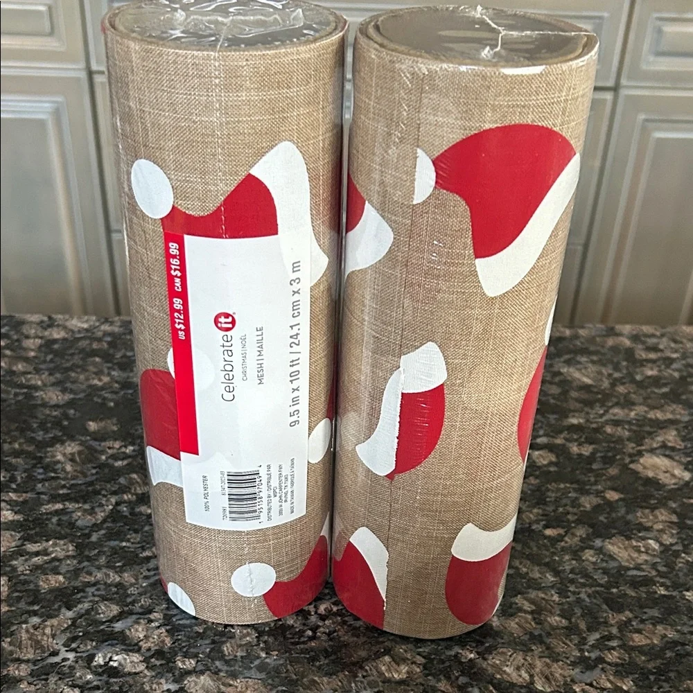 CELEBRATE IT FESTIVE SANTA HAT MESH 9.5 x10 FT LOT OF 2 NWT